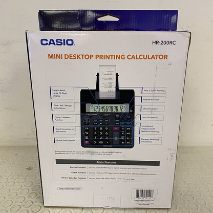 Casio HR‑200RC Mini 12‑Digit Printing Calculator – Red/Black Print, Dual Power