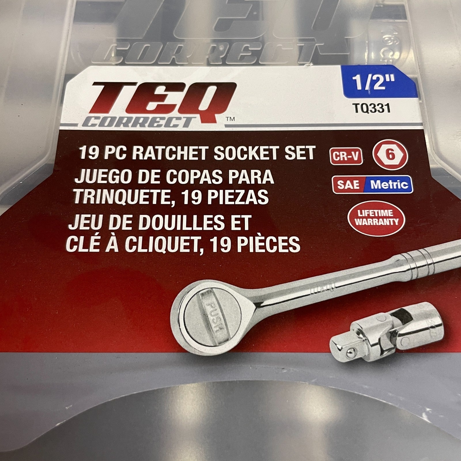 TEQ Correct 19-Piece ½" Drive Ratchet Socket Set SAE & Metric Model TQ331