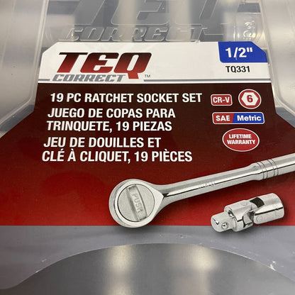 TEQ Correct 19-Piece ½" Drive Ratchet Socket Set SAE & Metric Model TQ331