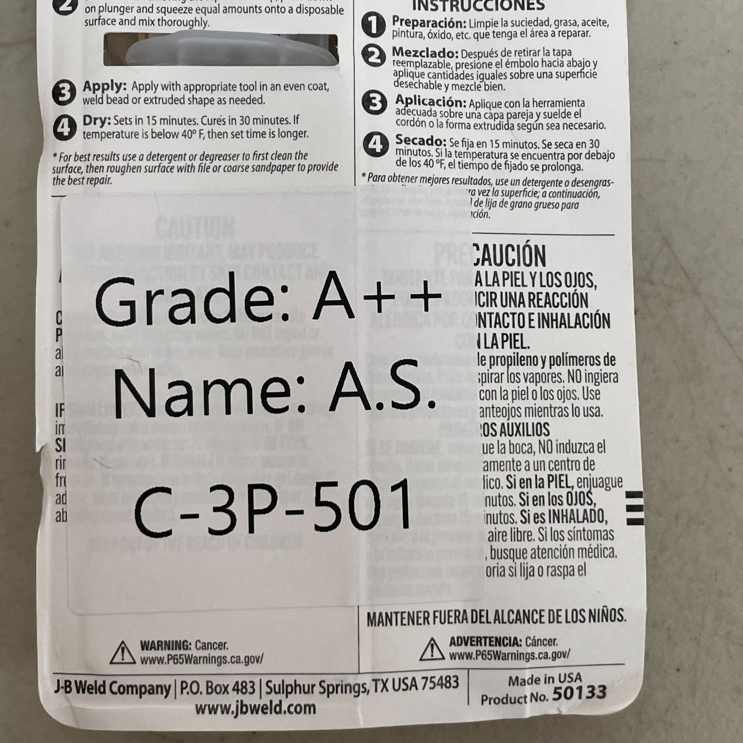 J-B Weld 50138 AutoWeld Black Epoxy Adhesive Syringe 25ml Fast Setting Glue