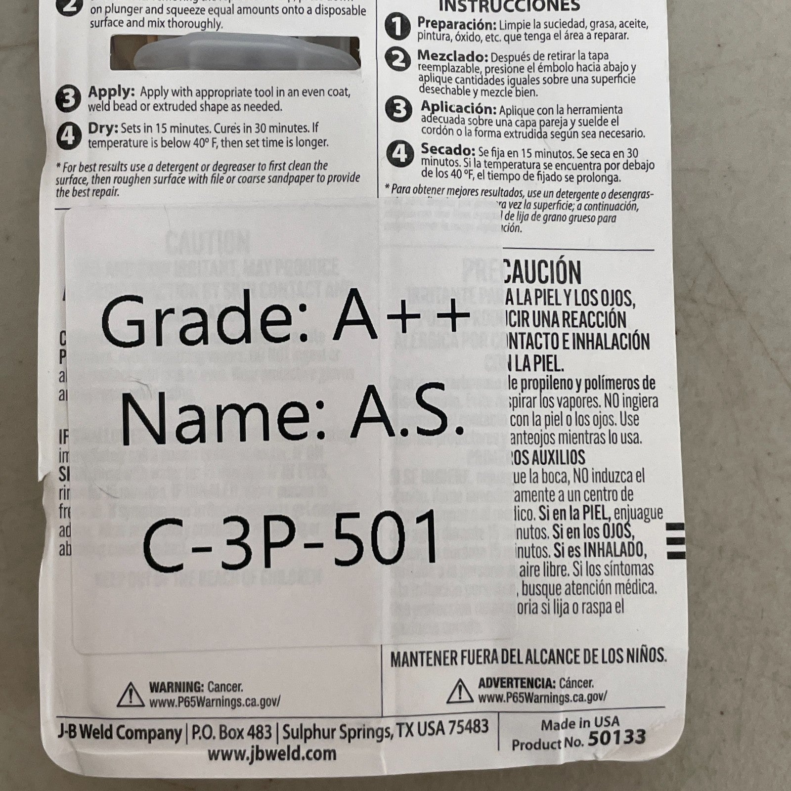 J-B Weld 50138 AutoWeld Black Epoxy Adhesive Syringe 25ml Fast Setting Glue