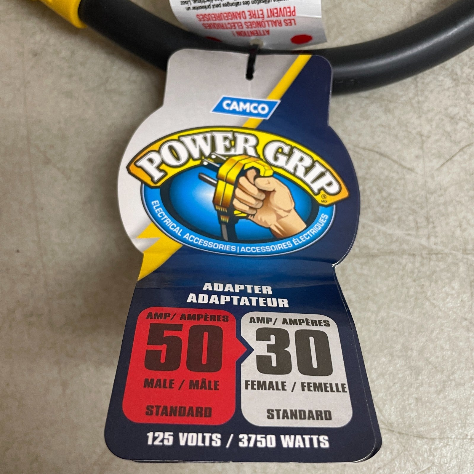 Camco 55175 PowerGrip Dogbone 18" 50A to 30A RV Electrical Adapter Heavy-Duty