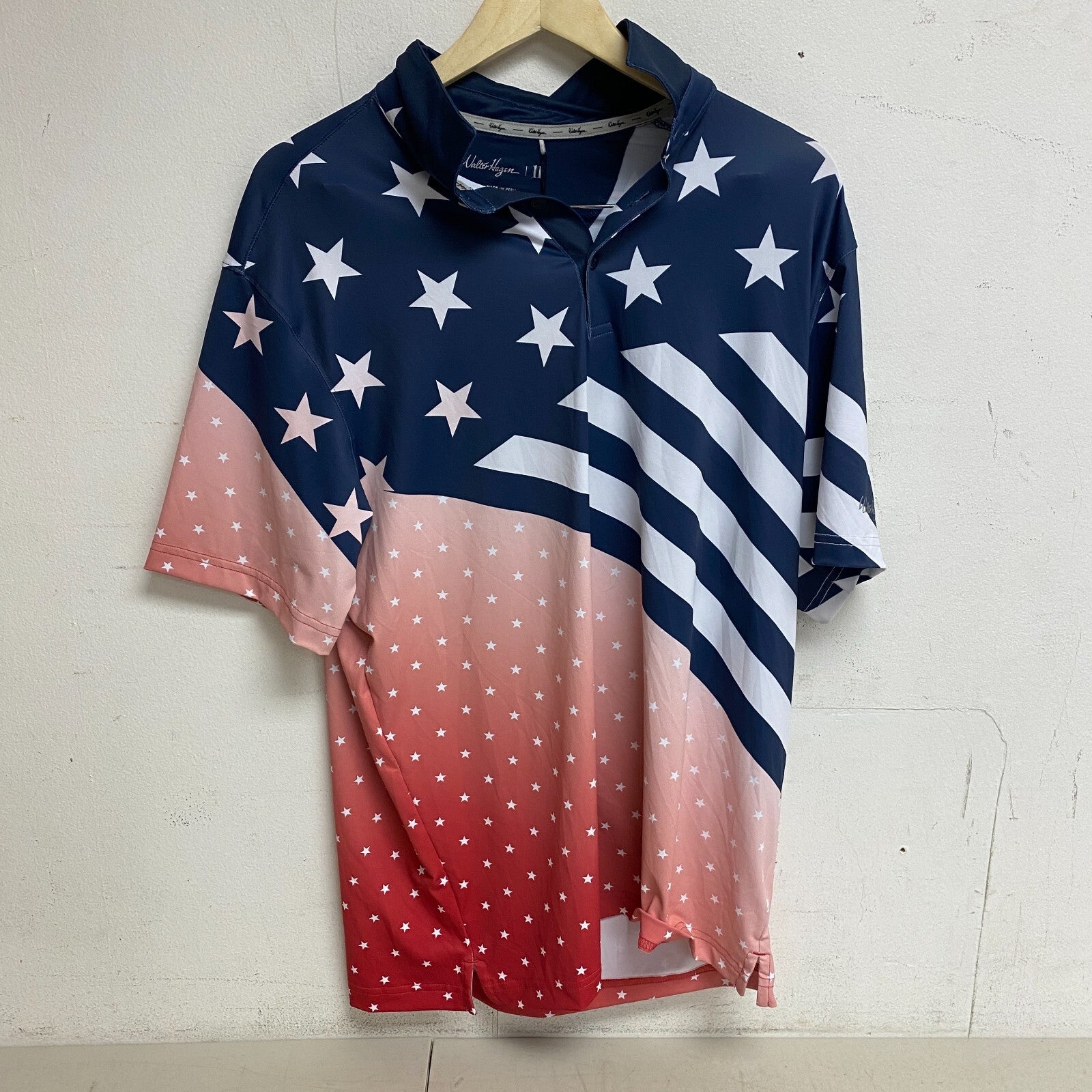 Walter Hagen Men's P11 USA Gradient Flag PRT Polo Gradient Flag Navy MGA11490