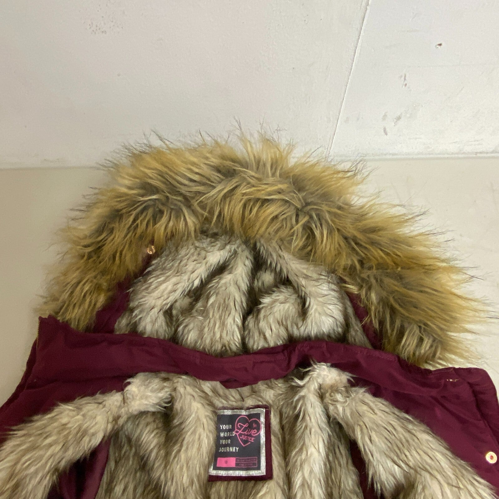 EUC Live Justice Winter Coat Maroon Fur Lined Hooded Girls Jacket Size 12