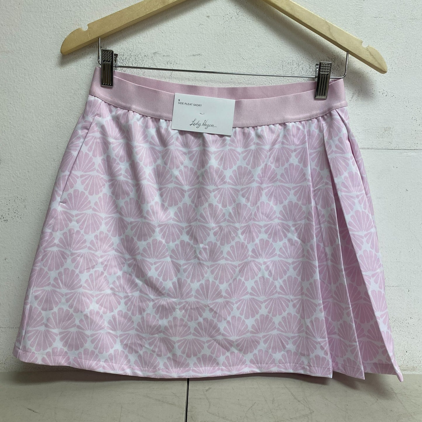 Lady Hage Womens 16" Prt Side Pleat Skort Pink Seashells Stylish WGH17447PRT