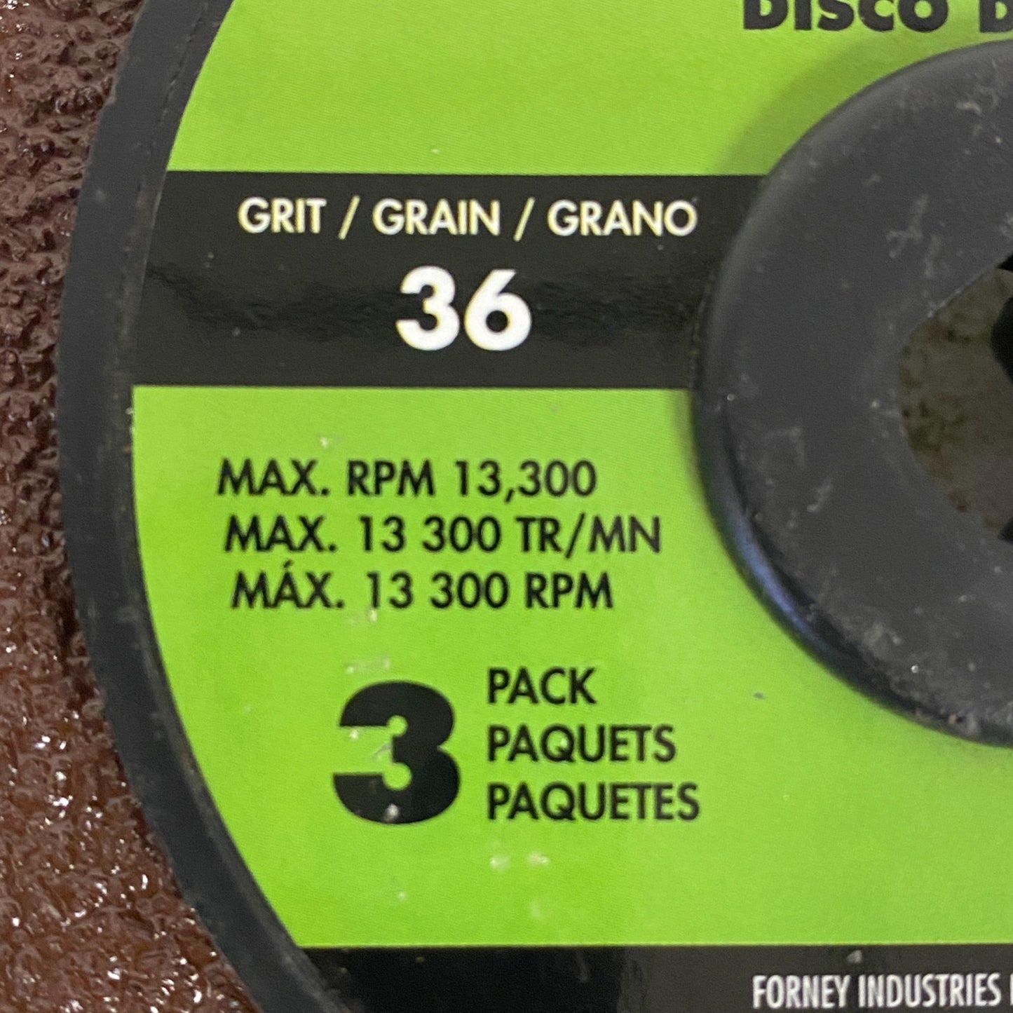 Forney Resin Fibre Sanding Disc 4.5" 36 Grit 7/8" Arbor 3 Pack Model 71668