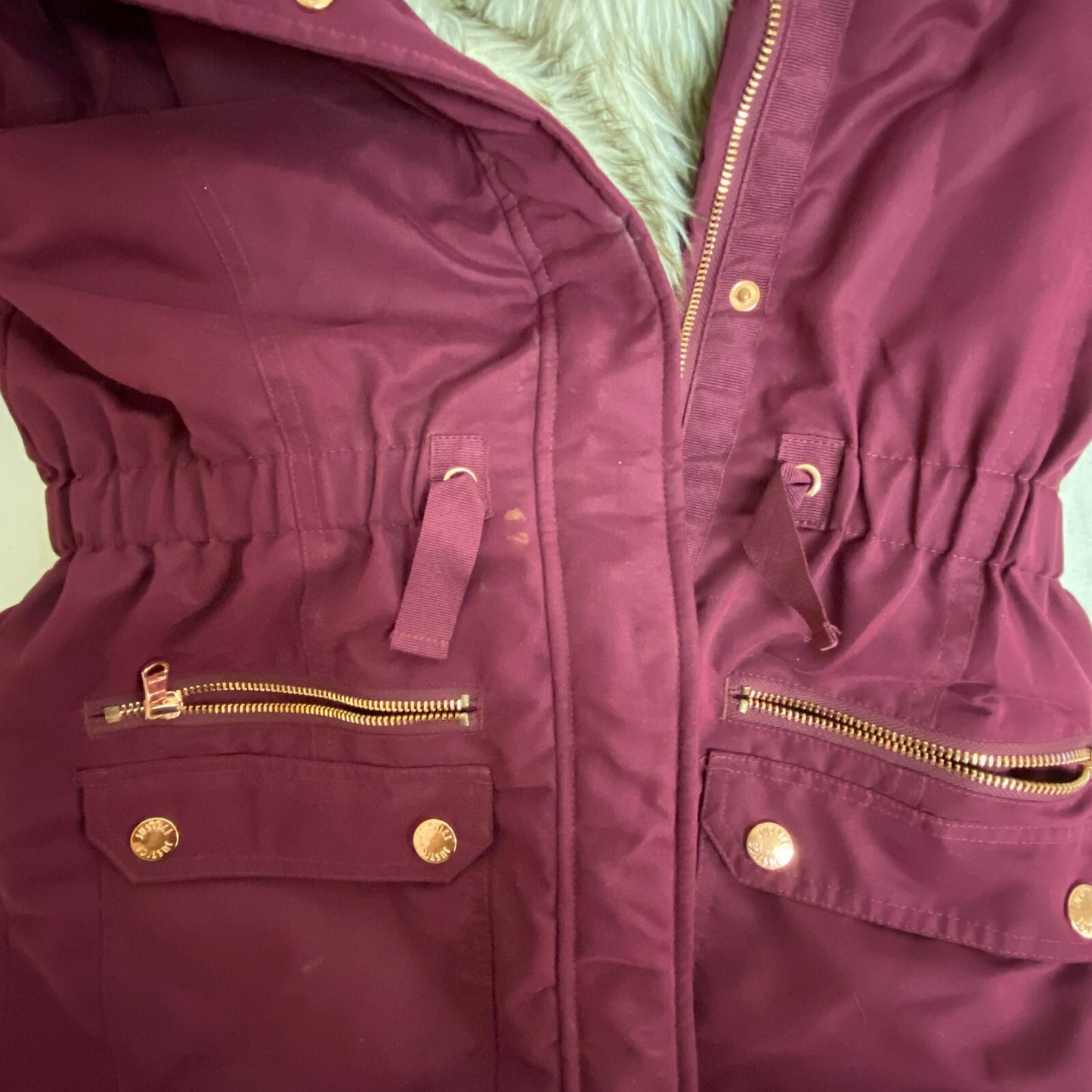 EUC Live Justice Winter Coat Maroon Fur Lined Hooded Girls Jacket Size 12