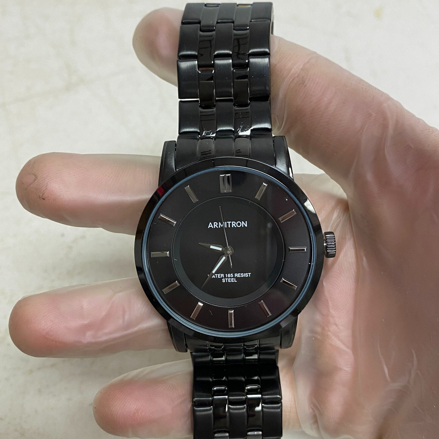 Armitron Steel Watch Men 42mm Black Round Dial 50M Stainless 6.5" 20/4962TI