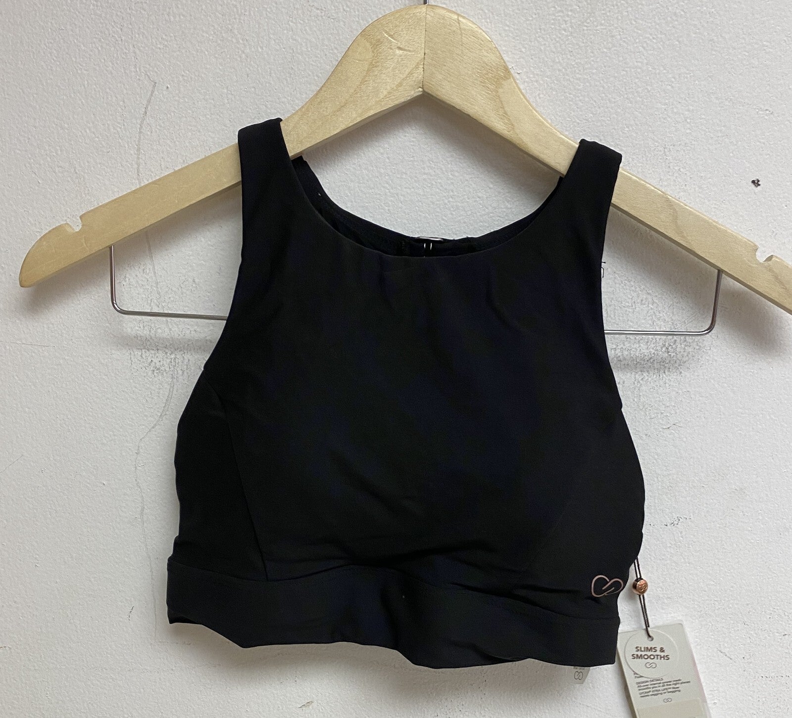 Calia Women's Swim Long Line High Neck Racerback Bikini Top Pure Black WSA21207