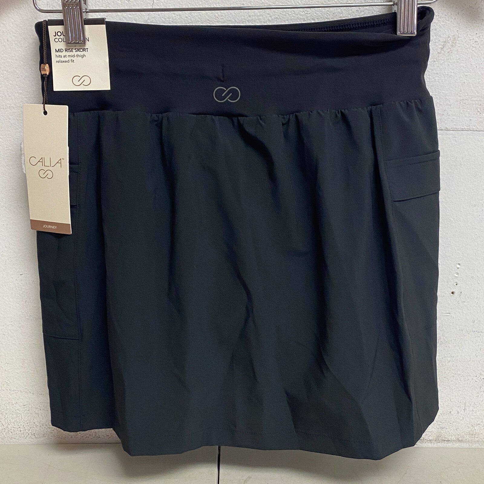 Calia Womens Truelight Mid Rise Cargo Skort Pure Black Solid WAX12306 BRAND NEW