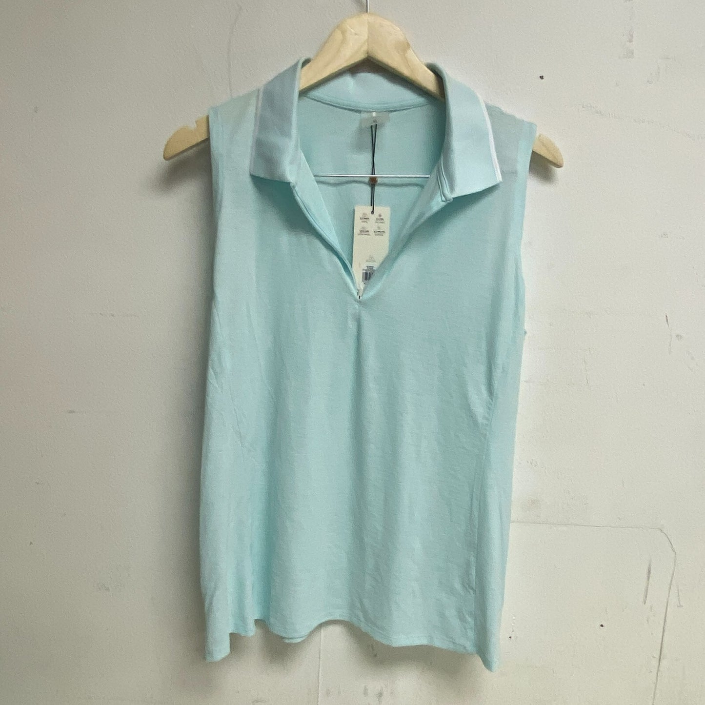 Calia Womens on Par Sleevless Polo Taffy Blue Solid Summer Zip polo WCG11000S22