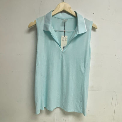 Calia Womens on Par Sleevless Polo Taffy Blue Solid Summer Zip polo WCG11000S22