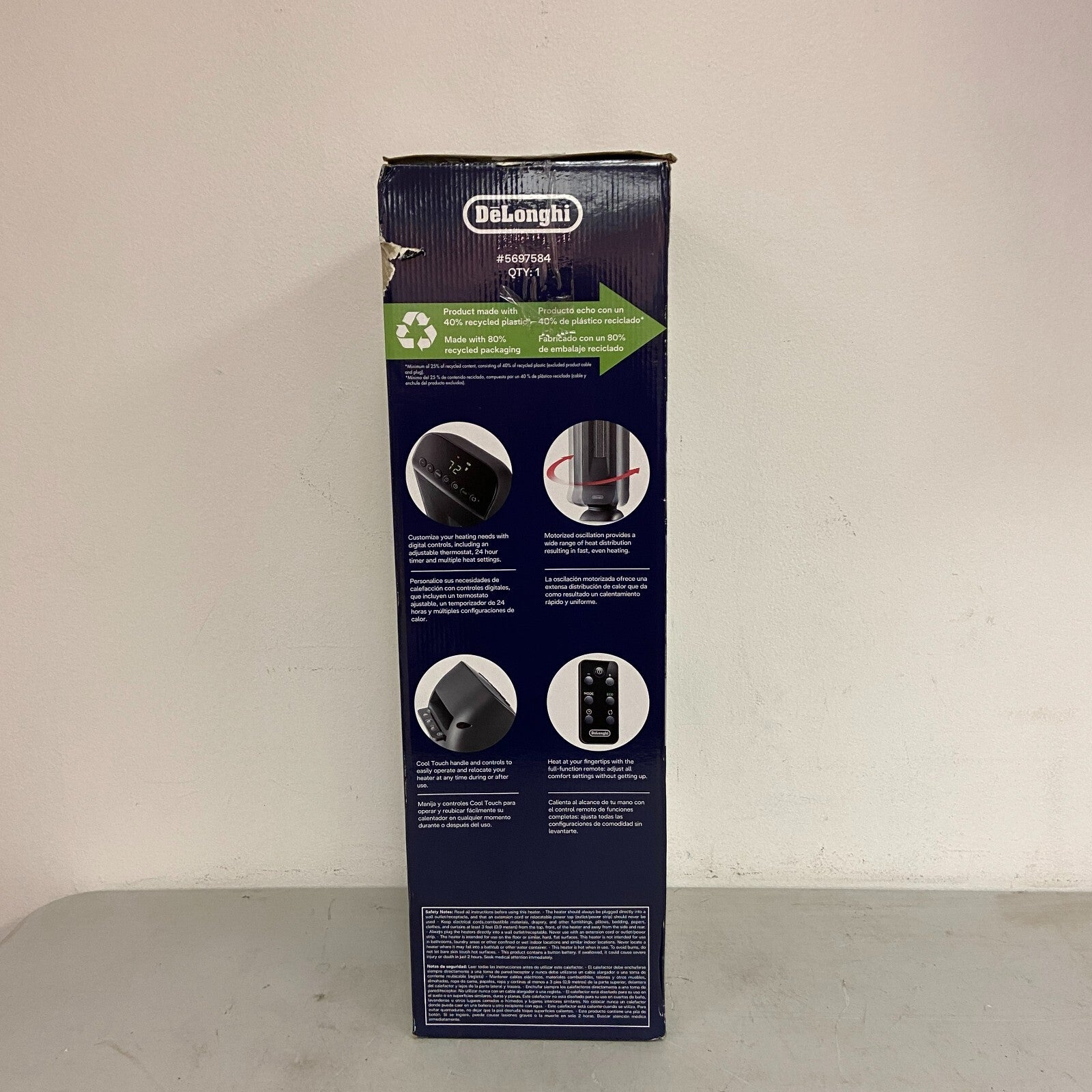 DeLonghi 1500W Ceramic Tower Space Heater w/ Thermostat And Remote