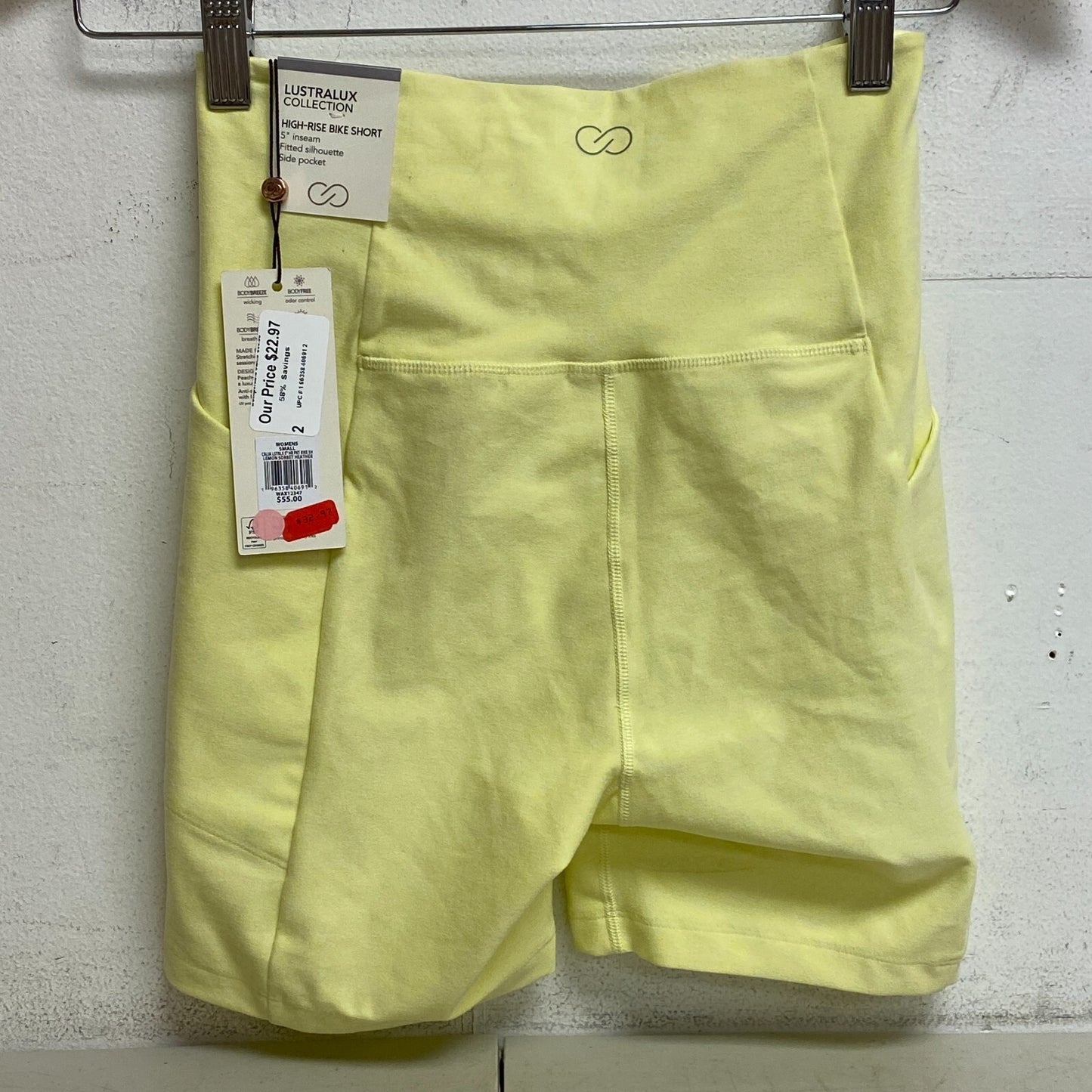 CALIA Women's Lustra Lux Lemon Sorbet Heather High Rise Pocket 5" Bike Short