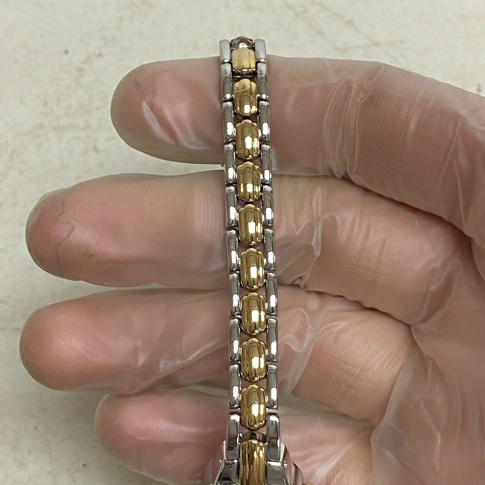 Armitron Women's Bracelet Watch Gold/Silver Band Crystals Bezel 75/3313TTG.