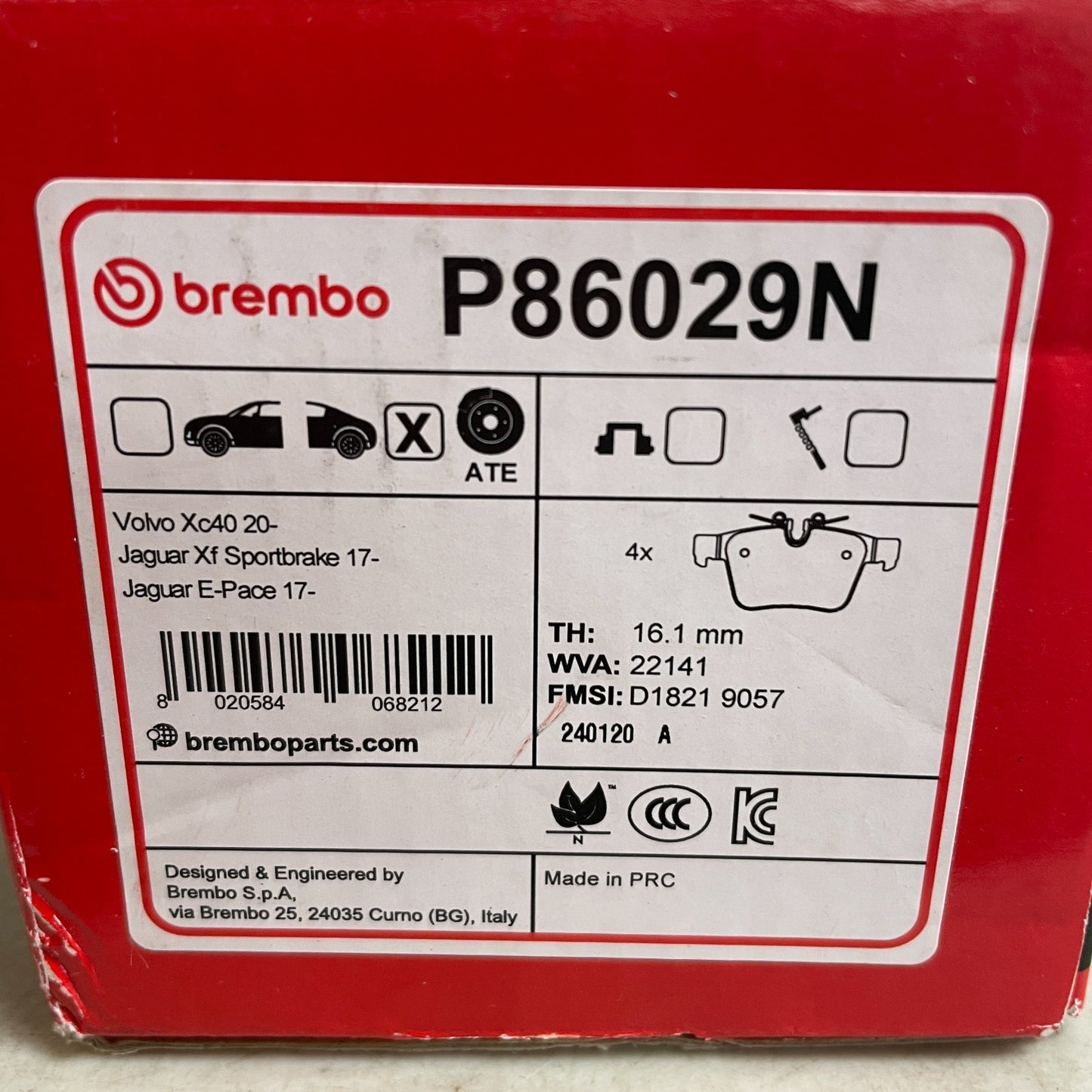 Brembo P86029N Premium Ceramic Rear Disc Brake Pad Set Low Dust