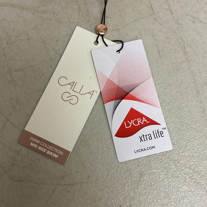 Calia Women's Swim Mid Rise Wide Band Bottom Stripe White WSA20406PRTX