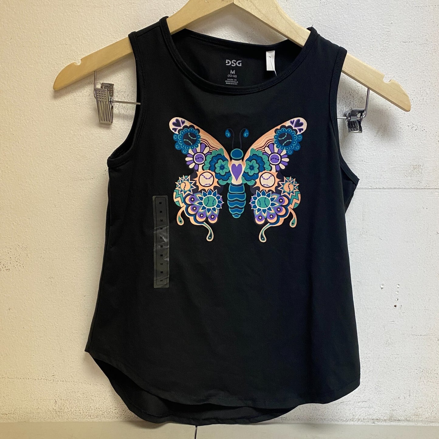 DSG Girl's Performance Relaxed Cute Graphic Tank Pure Black Butterfly DAG11103