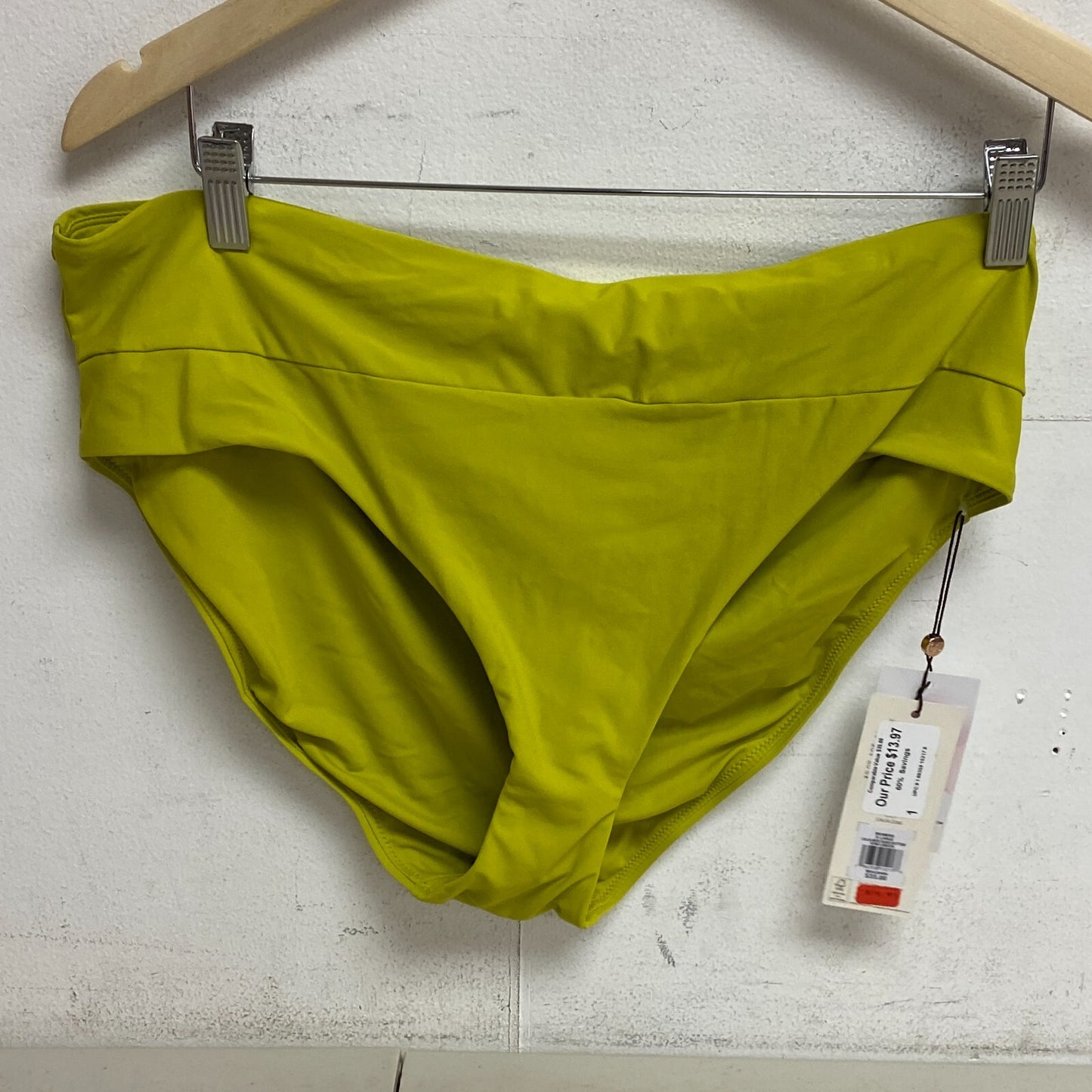 CALIA Women's Mid Rise Wide Band Swim Bottoms Kiwi Green WSA20406