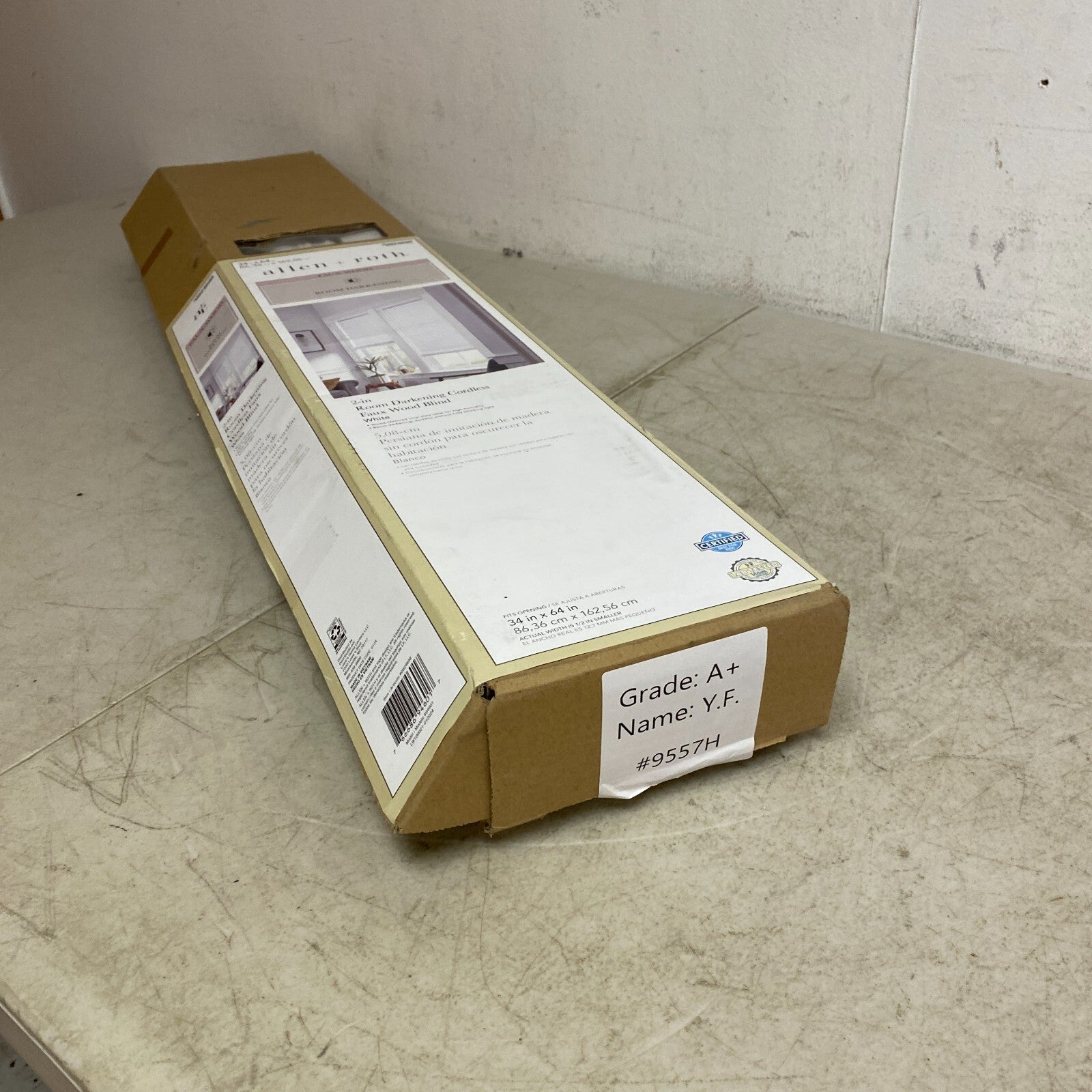 allen + roth 2-in Room Darkening Cordless Faux Wood Blind White 34in x 64in