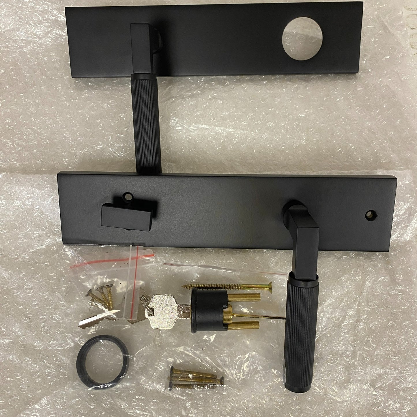 Signature Hardware Satcher Straight Knurled Solid Brass Entrance Door Set