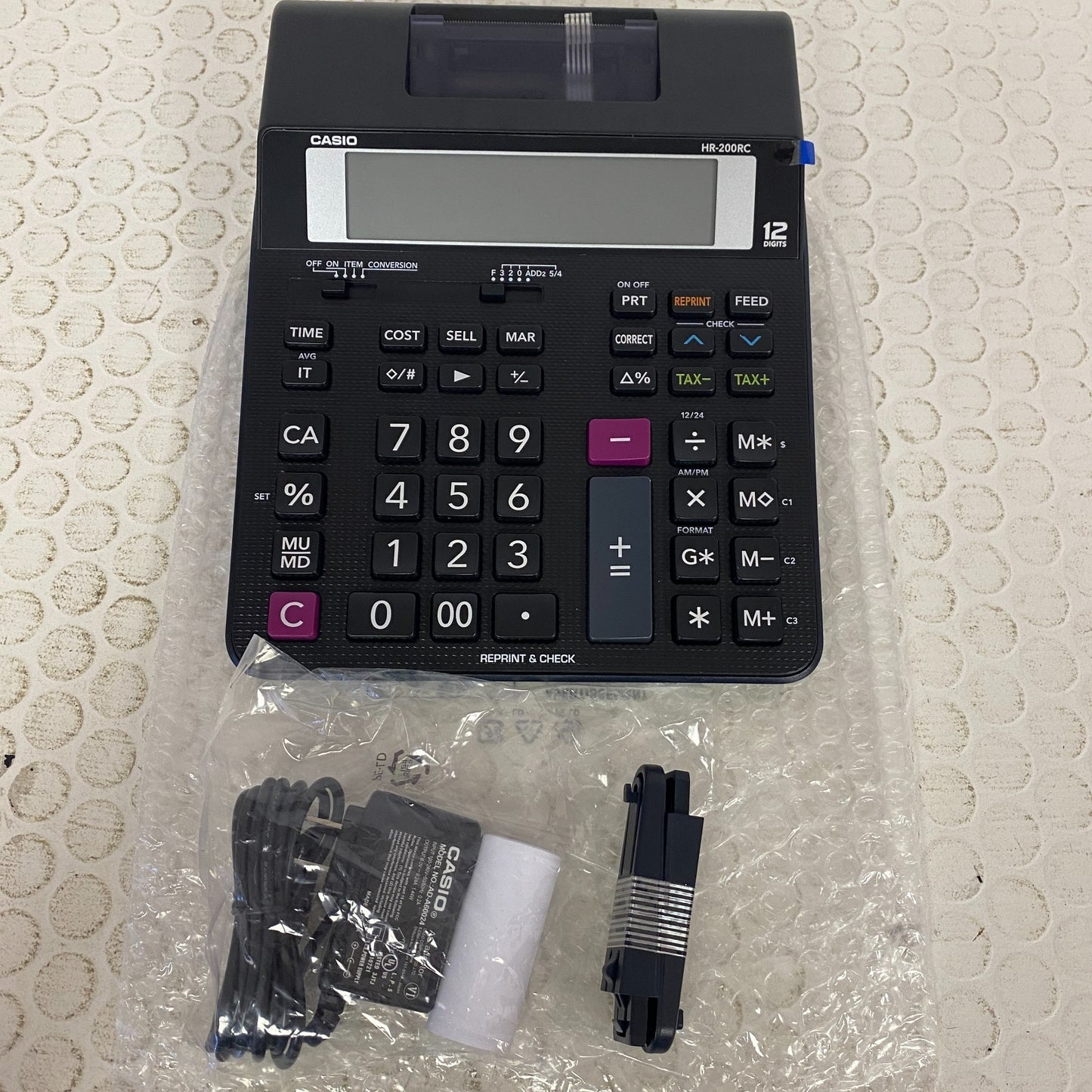 Casio HR‑200RC Mini 12‑Digit Printing Calculator – Red/Black Print, Dual Power