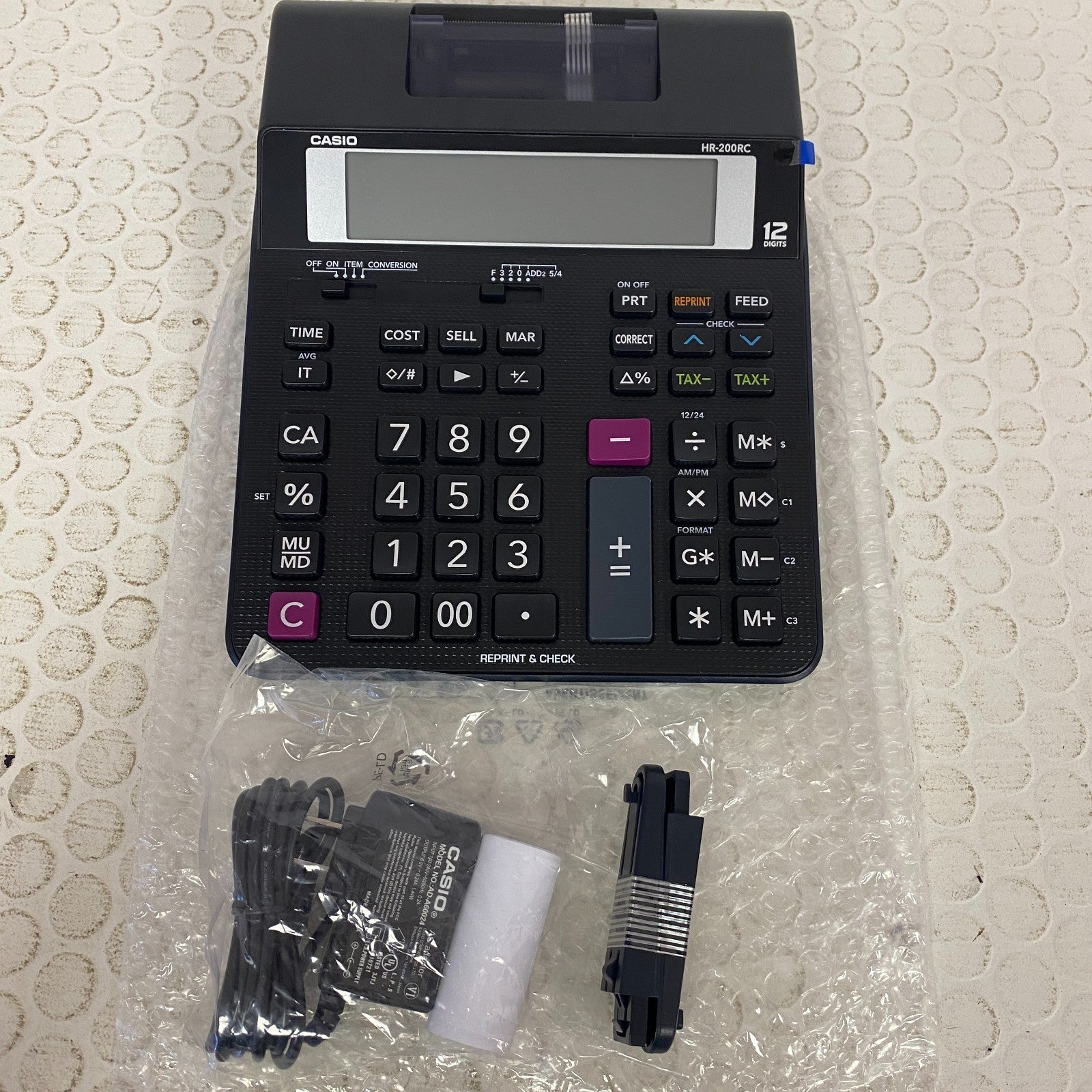 Casio HR‑200RC Mini 12‑Digit Printing Calculator – Red/Black Print, Dual Power