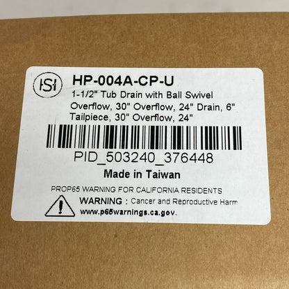 Signature Hardware 1-1/2" Tub Drain with Ball Swivel Overflow, 30" Overflow, 30"