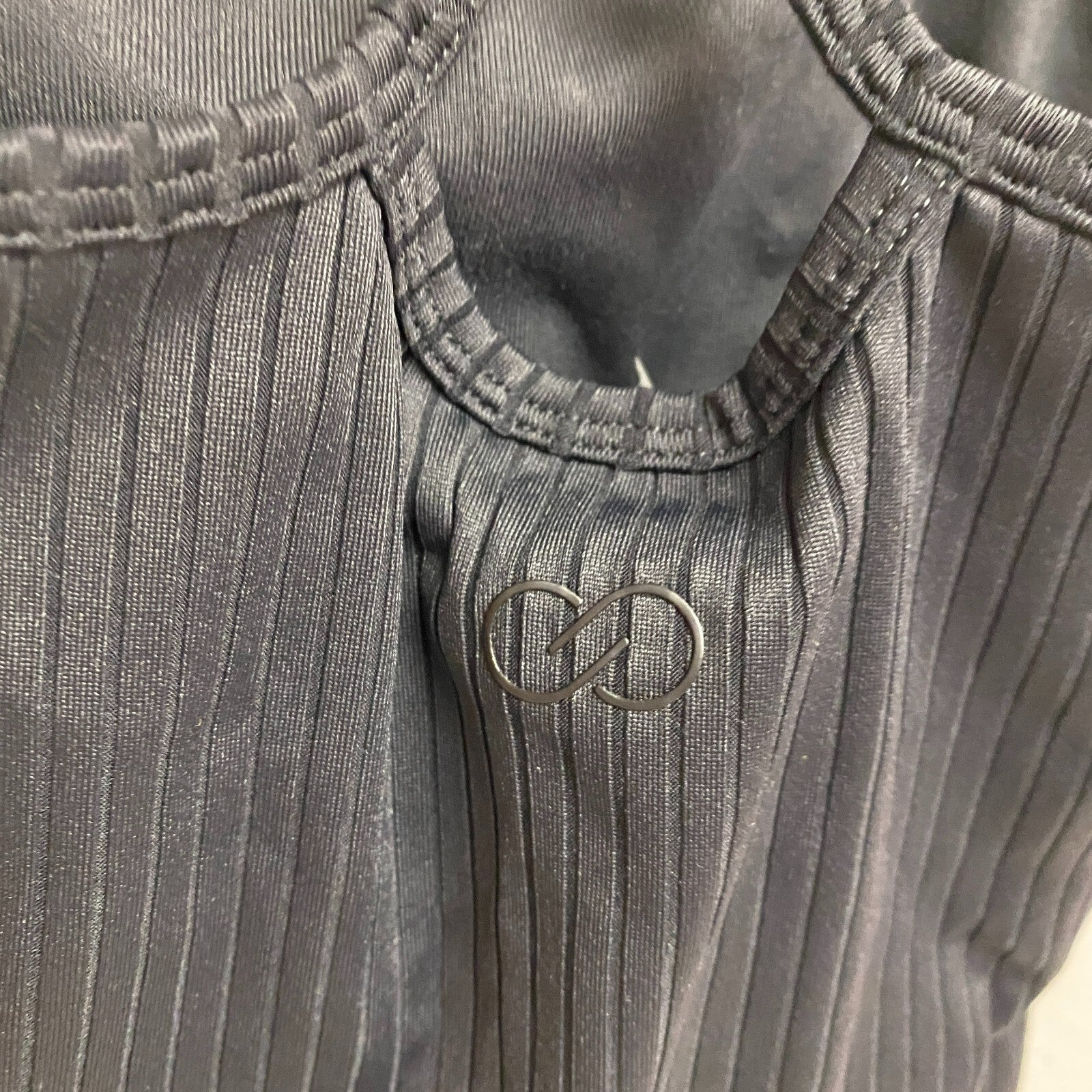 Calia Womens Rib Crop Cami Pure Black Solid Sleeveless Racerback WAX11196N