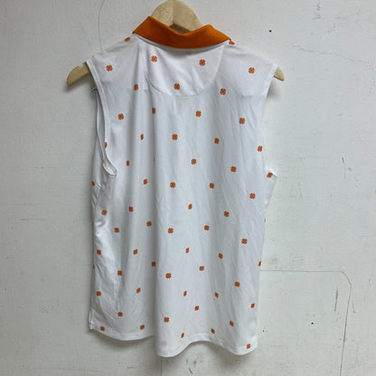 Lady Hagen women's PRNT Sleeves Ruffle Placket Polo White Scarf Print WGH11479