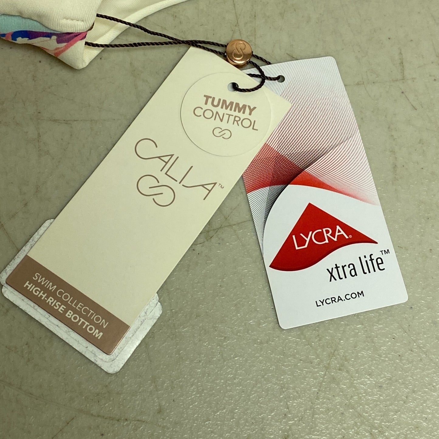 CALIA Shirred V Front High Rise Swim Bottom Color Unbleached/Multi WSA23407PRT