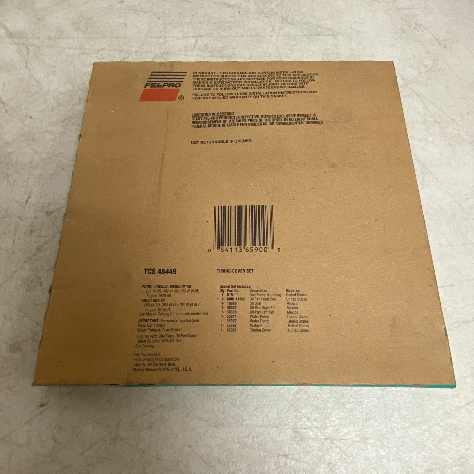 FEL-PRO TCS45449 Timing Cover Gasket Set 1979-2001 Ford 302 351W SBF V8