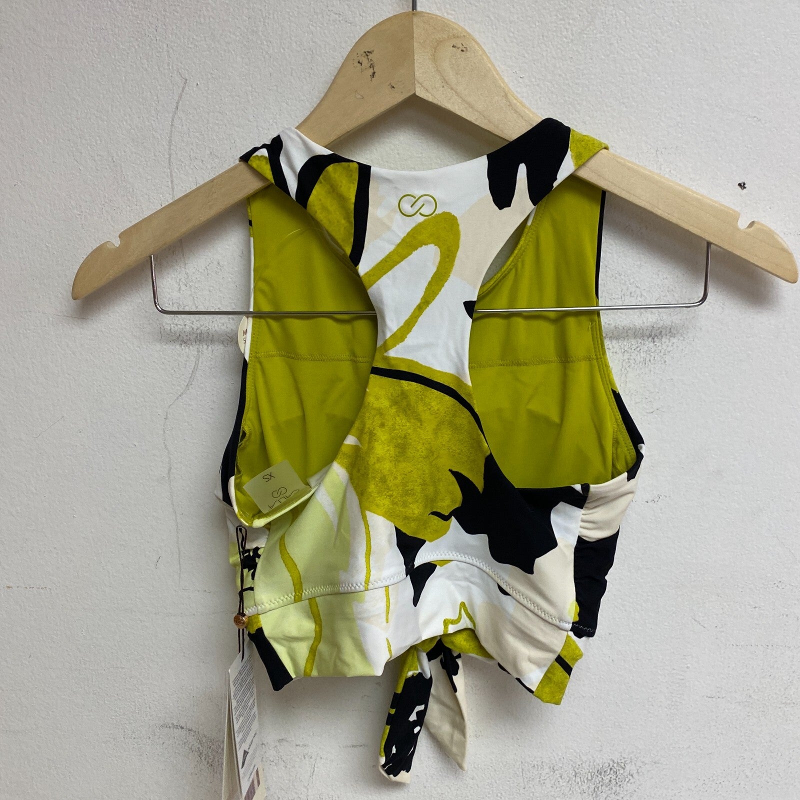 Calia Women's Swim Medium Support Tie Front Long Line Bikini Top Green Multi New