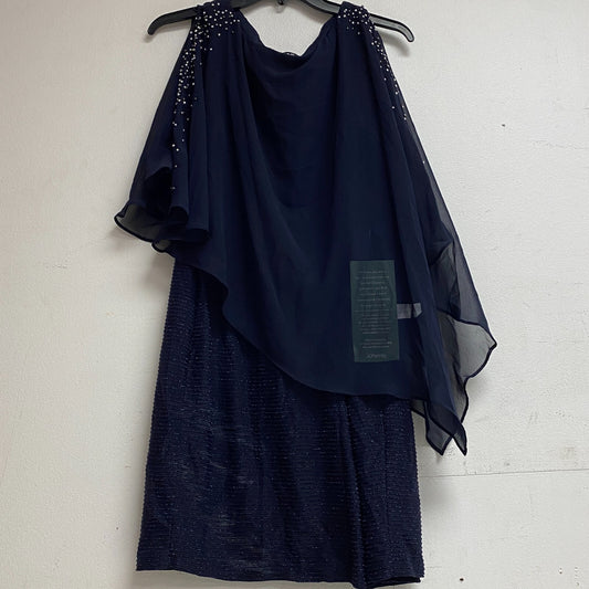Dj-jaz 3/4 sleeve embellished sheath dress open slit sleeves Size 18 navy blue