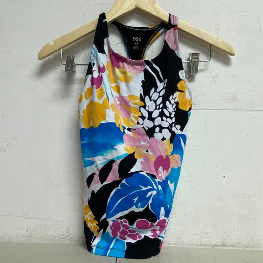 DSG Women's Swim Skylar Printed Floral Top Trop Halter Straps Black 2757PRT