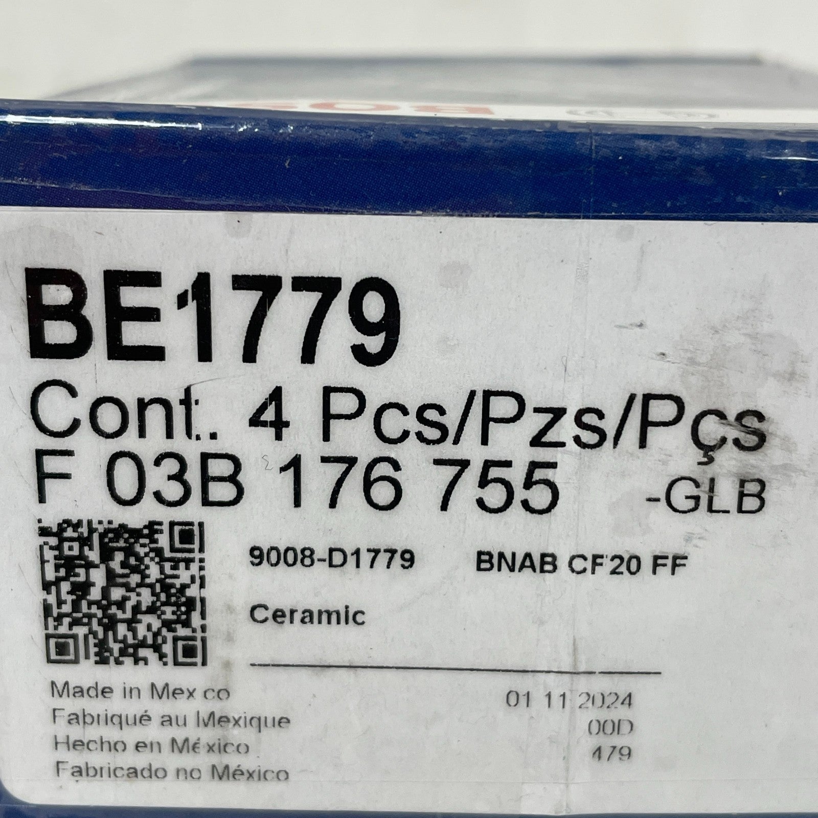 Bosch BE1779 Blue Ceramic Rear Disc Brake Pad Set for Audi VW Vehicles