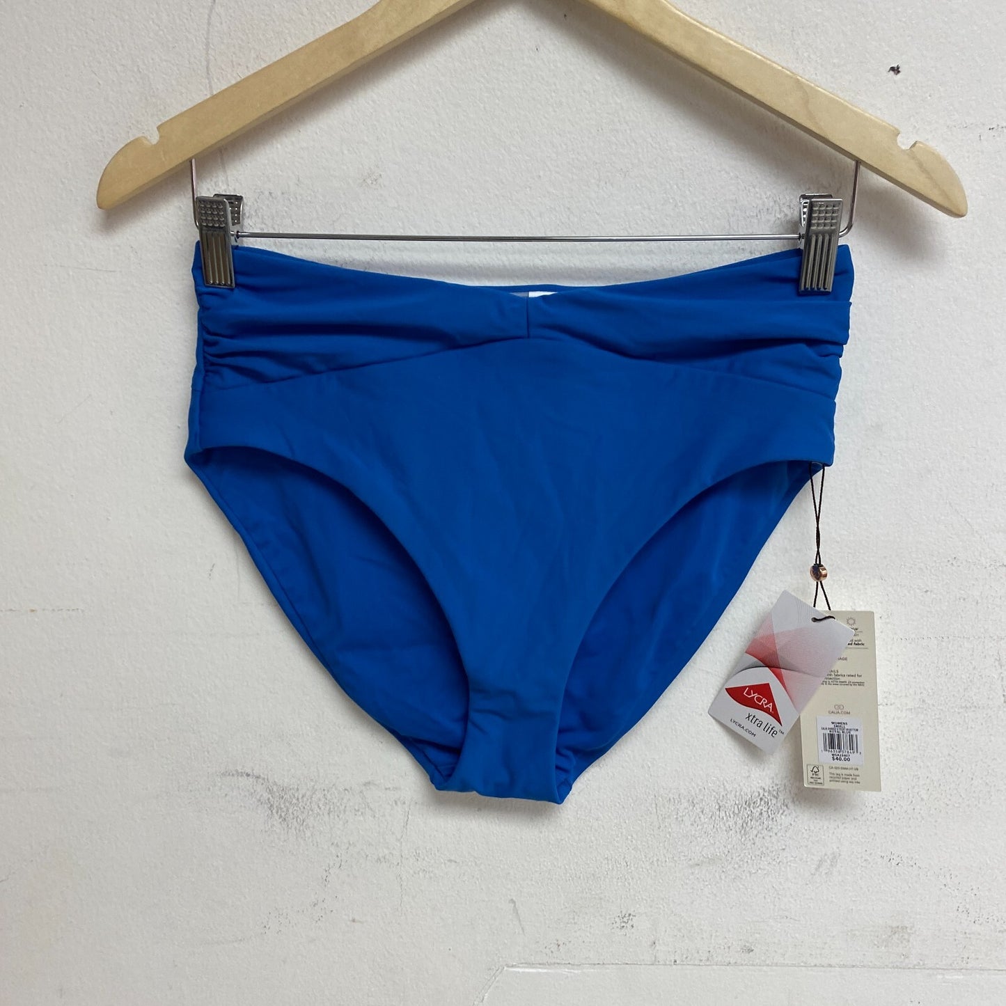 CALIA Women's High Rise Shirred V Front Swim Bottom Royal Blue WSA23407 New!