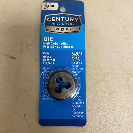 Century Drill & Tool 1/4‑20 NC Coarse Hexagon Die Carbon Steel 96201