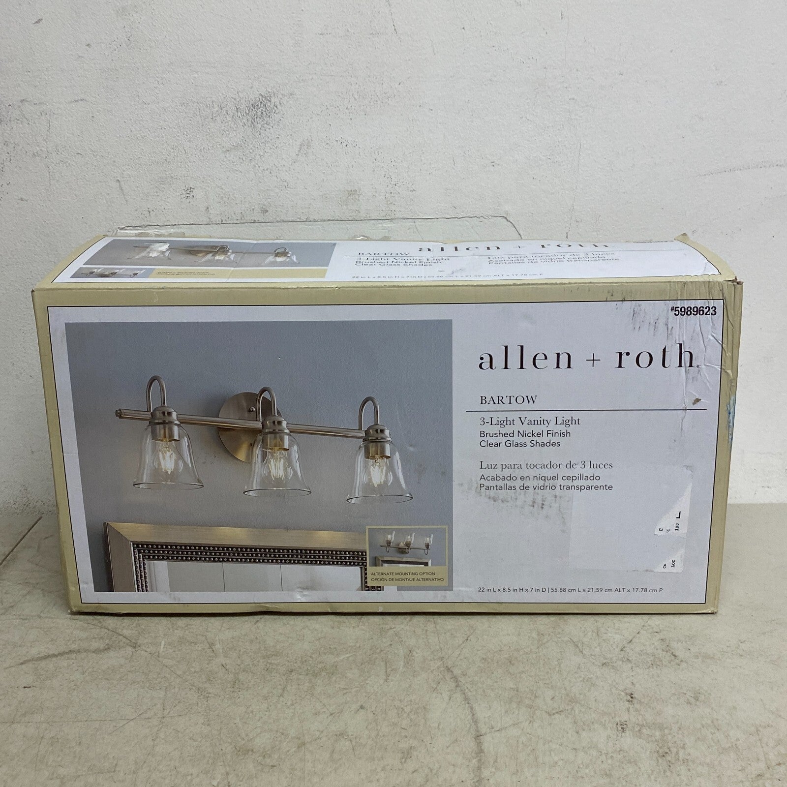 Allen + Roth Bartow 3 Light Vanity Light Brushed Nickel Finish Clear Glass Shade