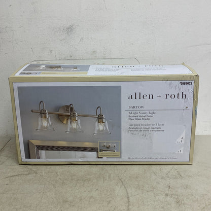 Allen + Roth Bartow 3 Light Vanity Light Brushed Nickel Finish Clear Glass Shade