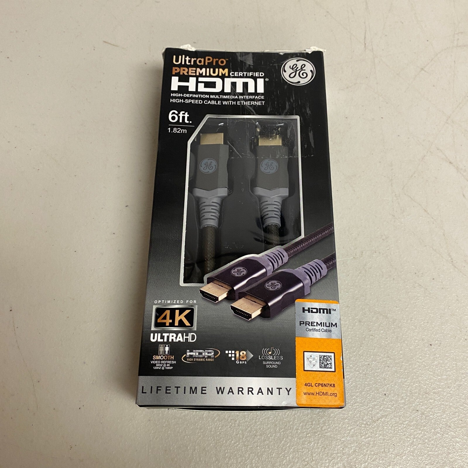 GE 6ft/1.82M 4K HDMI 2.0 Cable with Ethernet, Gold-Plated Connectors, 48720