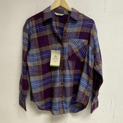 Alpine Design Womens Journey Oversized Flannel Dark Blue Overcast Plaid ADW22108