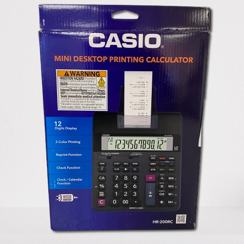 Casio HR‑200RC Mini 12‑Digit Printing Calculator – Red/Black Print, Dual Power