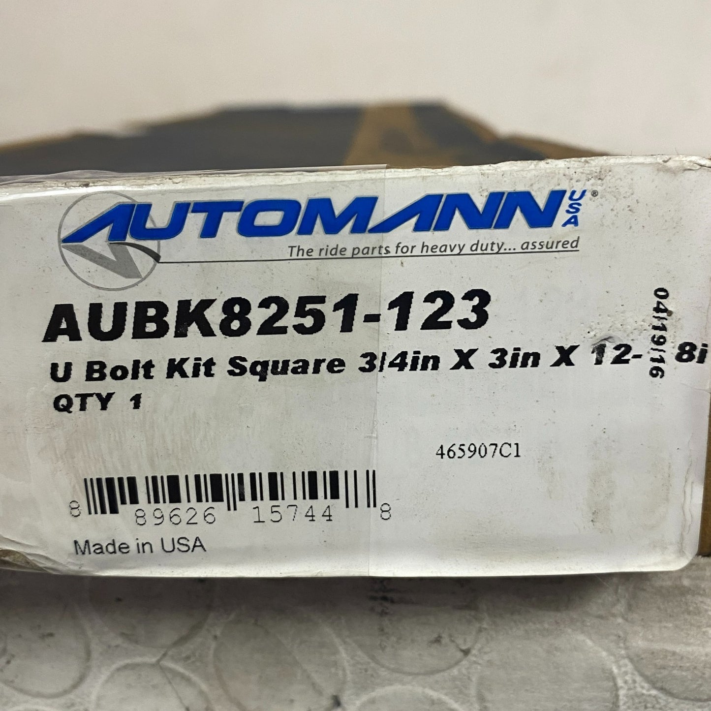 Automann U Bolt Kit Square 3/4" x 3" x 12 3/8" AUBK8251-123