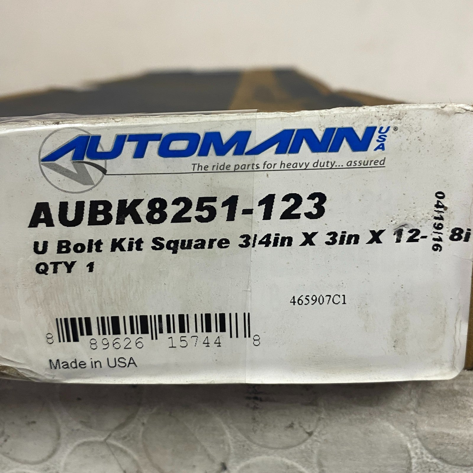 Automann U Bolt Kit Square 3/4" x 3" x 12 3/8" AUBK8251-123