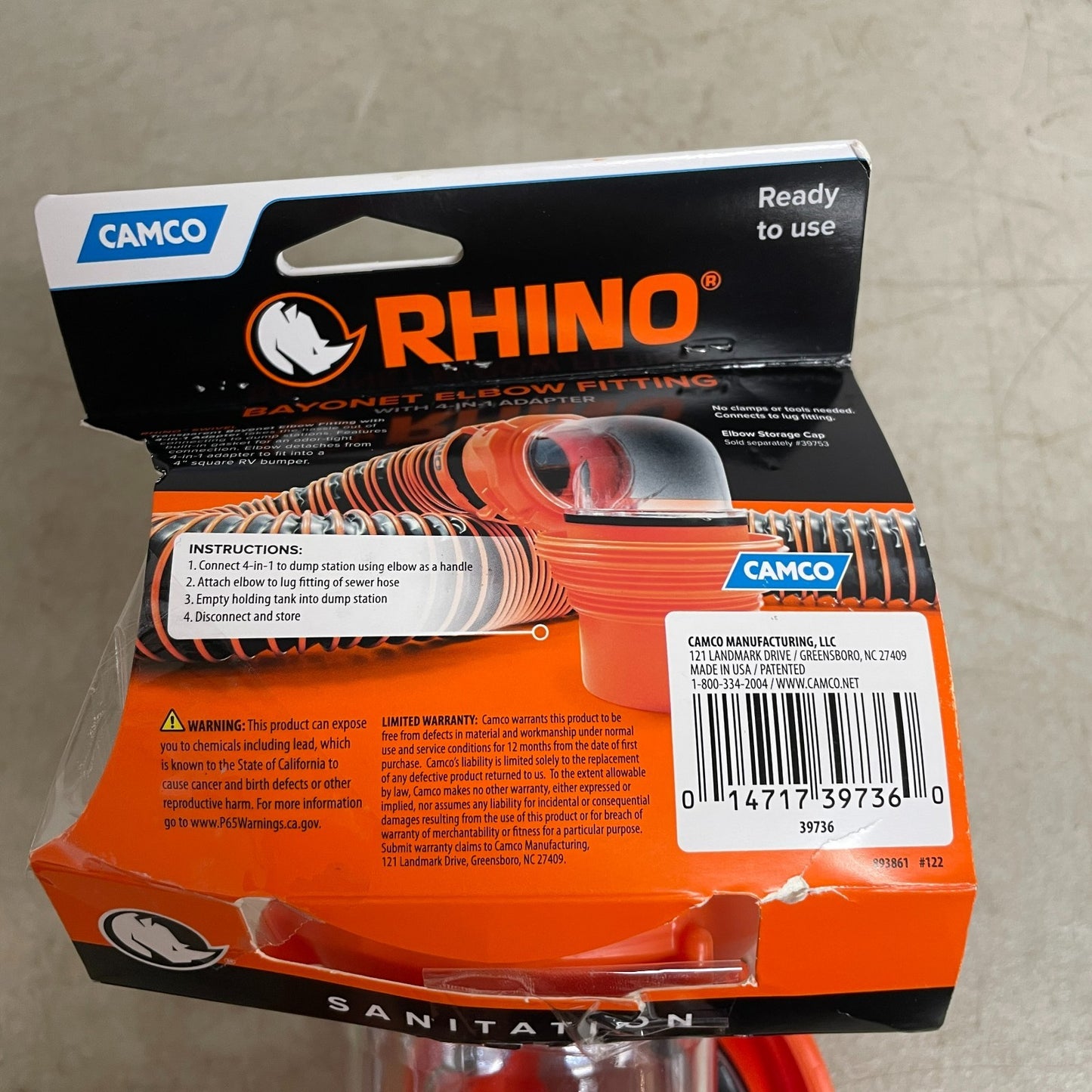 Camco RhinoFlex Clear Elbow with 4-in-1 Adapter 360° Swivel 39736