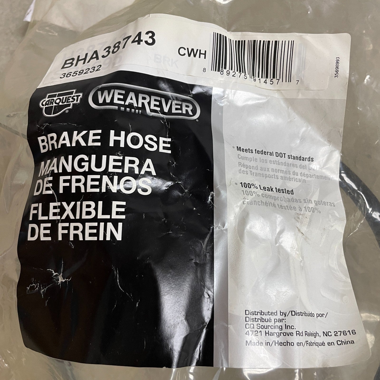 Carquest BHA38743 Brake Hydraulic Hose Black EPDM Rubber 20.25 ″