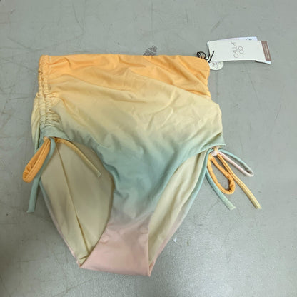CALIA Women's High Waisted Ruched Side Tie Swim Bottom Orange Multi WSA23410PRT