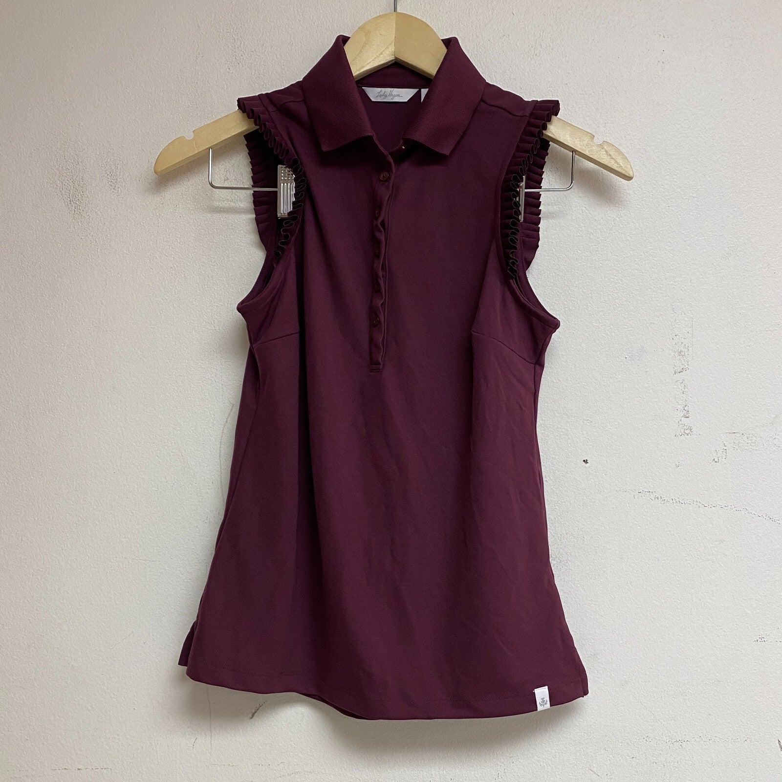 Lady Hagen Women's Sleeveless Ruffle Sleeve Polo Ripe Boysenberry WGH11478 New