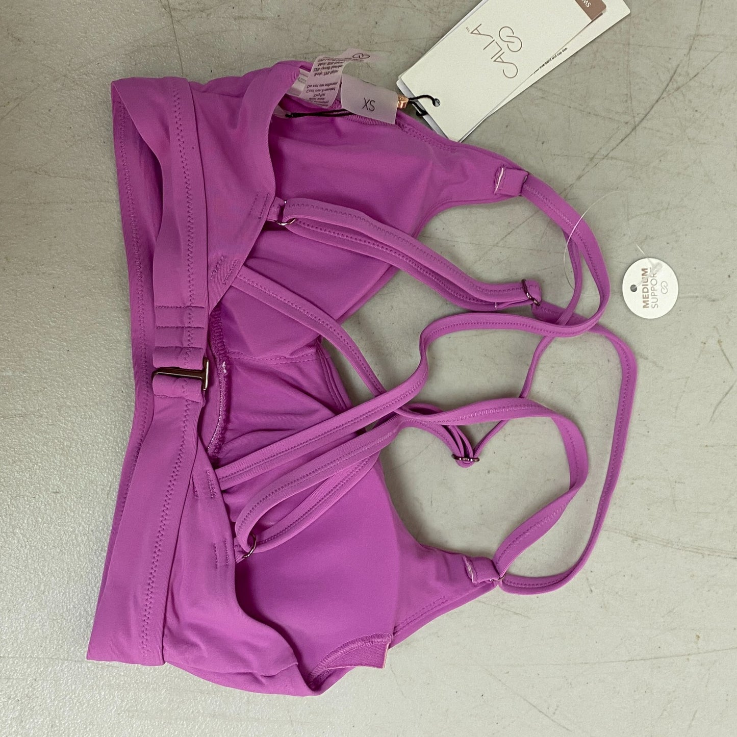 Calia Ruched Front Cross Back Top Geranium Purple Solid Trendy Stylish WSA22202